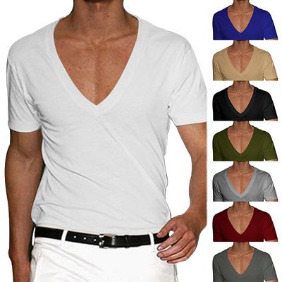 Pánske tričká s výstrihom do V, hlboký výstrih do V, svalové, slim fit, s nízkym výstrihom, strečové tričko