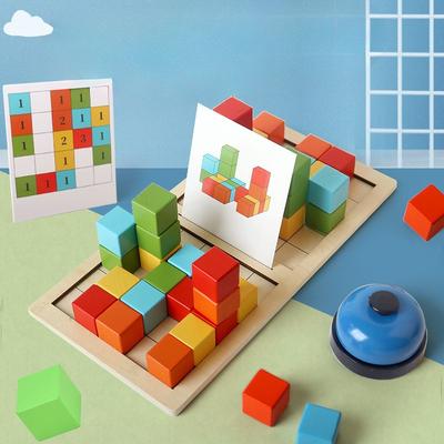 Wooden Building Block Battle Educational Toys Children Challenge Parent-child Interaction Color Distinction Hands-on Brain Speed Training
