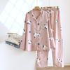 Conjunto de Pijama Nuevo para Pareja Primavera y Otoño 100% Algodón Doble Capa Gasa Manga Larga Pantalones Ropa de Casa para Mujer