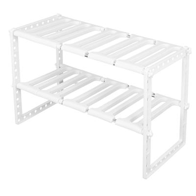 2?Tier Sink Rack Cabinet Organizer Storage Telescopic Shelf Kitchen Bathroom Holder
