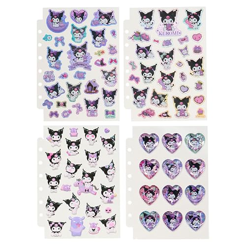 Sanrio 913952 Exciting Sticker & Sticker Notebook, Kuromi Storage, Charm Included, Sticker Mount, Stick and Peel, Case with Slider, Letter Style Memo