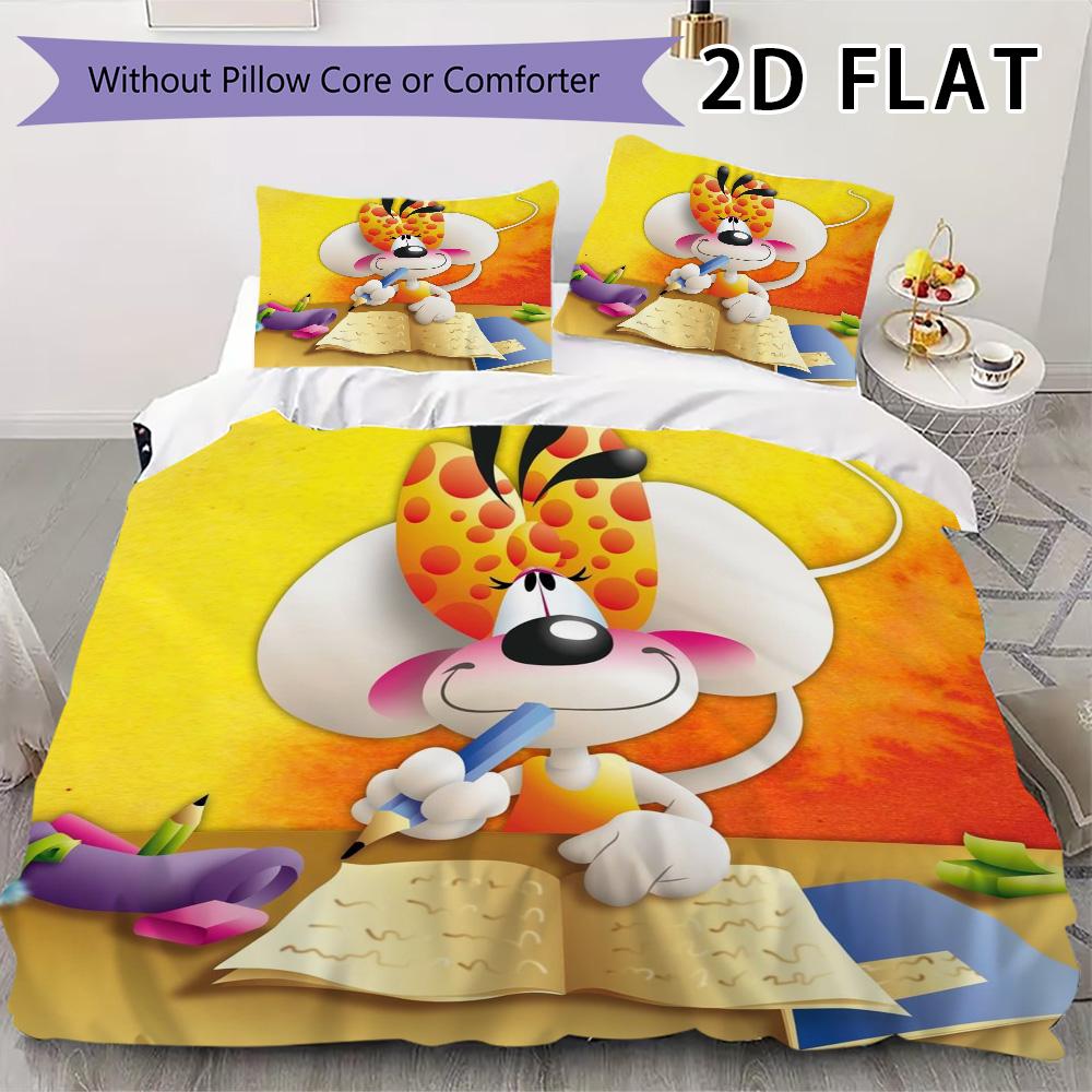 Diddl Pattern Bedding Uilt Set Uilt Cover Pillowcase Home Decoration Birthday Gift (1 * Duvet Cover + 2 * Pillowcase  Without Core)