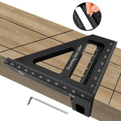 Righello per misurazione della lavorazione del legno Triangolo da 45/90 gradi Goniometro quadrato in lega di alluminio