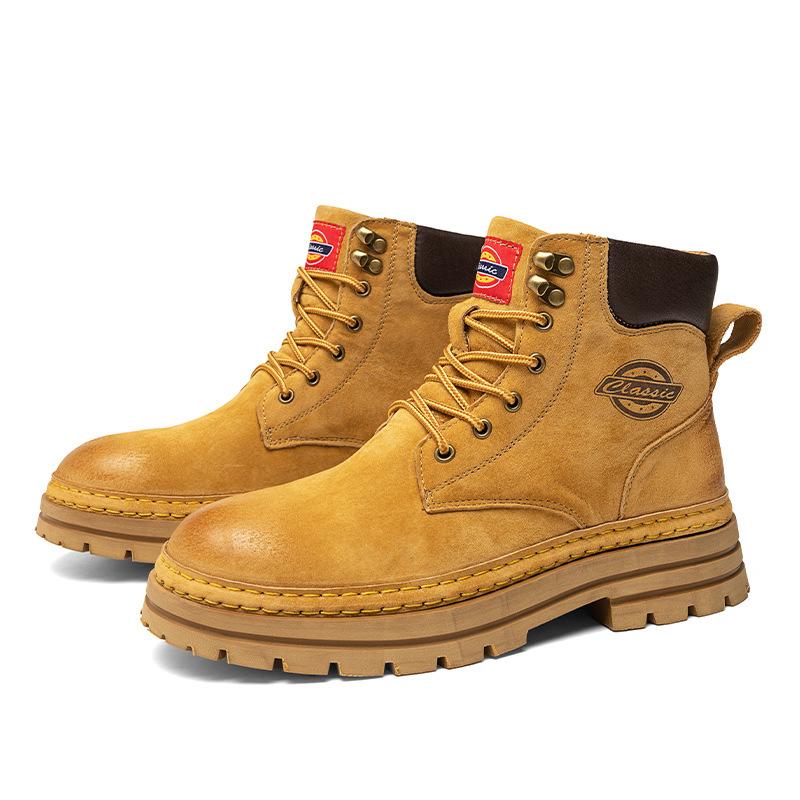 

2025 new live broadcast hot-selling autumn and winter outdoor velvet leather men s outdoor casual tooling Martin boots 38 золотой