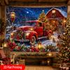 1pc Vibrant Realistic Christmas Tapestry, Red Truck with Presents and Forest Animals, Extra Large Polyester HD Digital Print Wall Decor