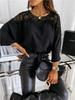 Spring & Autumn Lace Trim Long Sleeve Solid Color Commuter Top