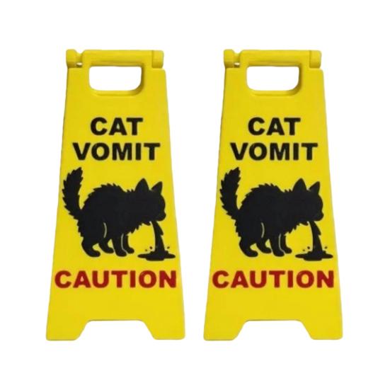 Cat Vomit Caution Sign Humorous Cat Puke Warning Sign Novelty Gag Gifts for Pet Lovers Home Desk Decor