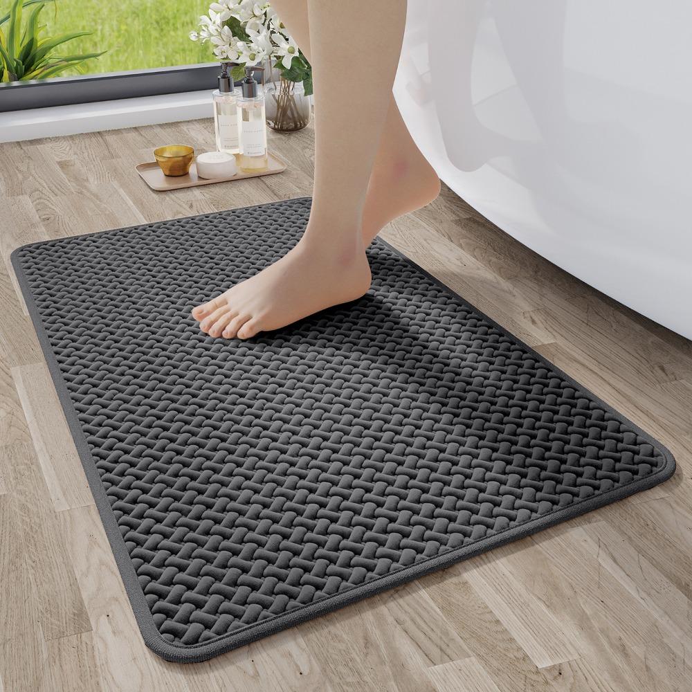 Durable Non Slip Weave Texture Bathroom Rug Quick Dry Washable Bath Mat Absorbent Thickened Door Mat Laundry Room
