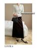Sinan Retro High-Waist Luminous Velvet A-Line Skirt with Gold Snowflake Design