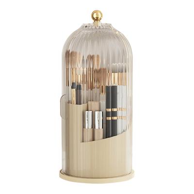 Cosmetic Storage Holder Box Transparent Rotating Sliding Door Makeup Brush Display Case White Lid