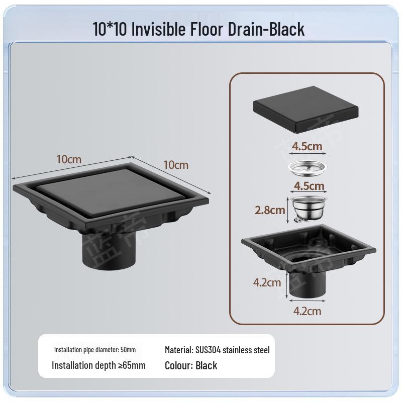 15x15 Odor-Proof Invisible Floor Drain, 304 Stainless Steel, Concealed for Bathroom or Shower Room