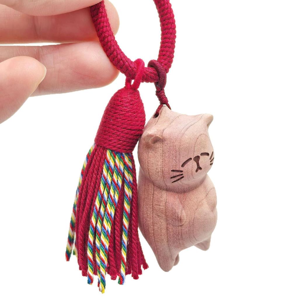 Rotten Cat Blood Cypress Beech Wood Carving: Cute Kitten Bag Charm Pendant Accessory