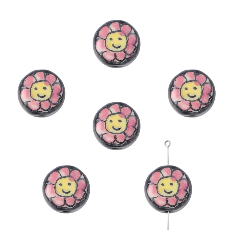 2 buc/pungă Vopsea manuală 15 mm Mărgele de porțelan ceramică cu model de inimă de flori Mărgele distanțiere libere pentru colier, cercei, bijuterii, artizanat