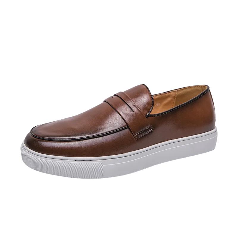 Fashion Men's Leather Shoes Loafers Casual Shoes Slip-on Sneakers Male Dress Shoes Light Breathable Flats Round Toe Comfortable Footwear
