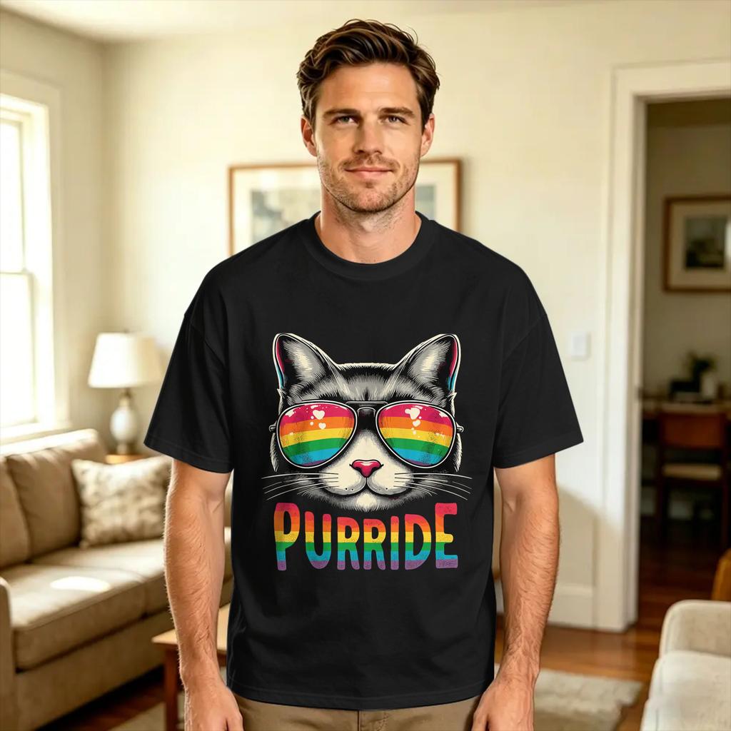 Vintage T Shirt Summer Gay Rainbow Cats in Cats LGBT Flag Pride Month Hip Hop T Shirts Cotton Tshirt for Couple Y2K Funny Tees