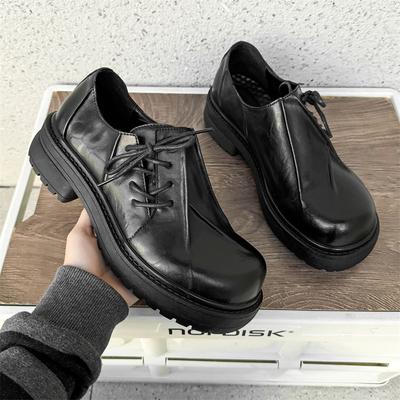 Fashion Casual Thick Soled Men's Leather Shoes Classic Designer Style Fashion Street Walking Daily Youthful Versatile Shoes Black