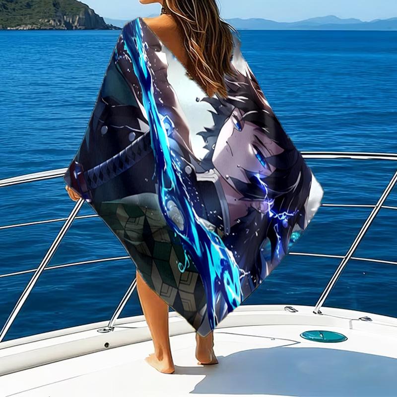 1pc Tomioka Giyuu Beach Towel, Beach and Seaside Swimming Pool Equipment, Fashion Pattern, Rectangular, Travel Essentials