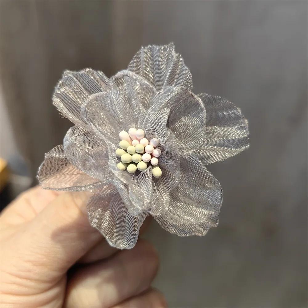 Módní síťovaná květina Ozdoby na boty Šněrovací přívěsky na tenisky Dívčí perlová krajková mašle Ozdoba na boty Šňůrky Spona 1 ks