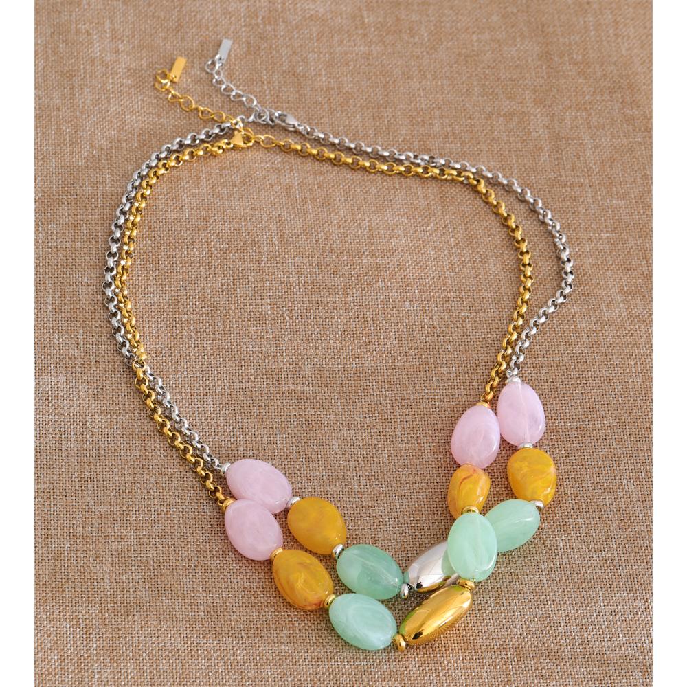 Eetit Frühling Sommer Stil Edelstahl Süßigkeitenfarbe Harzstein Kette Handgefertigte Halskette 2026 Wasserdicht Helle Farbe Schmuck