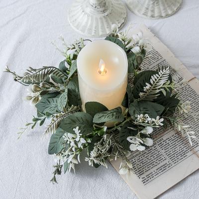 25cm Party Decor Artificial Leaves Candle Ring Candle Wreaths Artificial Greenery Wreath