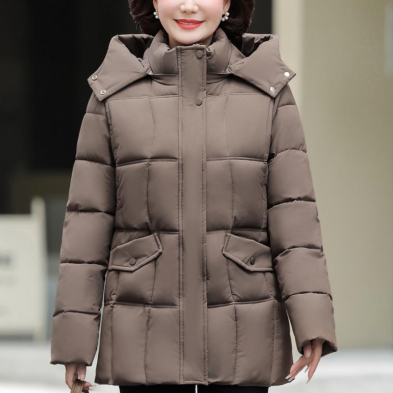 

Middle age Woman Winter Coats Hooded Casual Thick Warm Parkas Women s Jackets 5XL коричневый