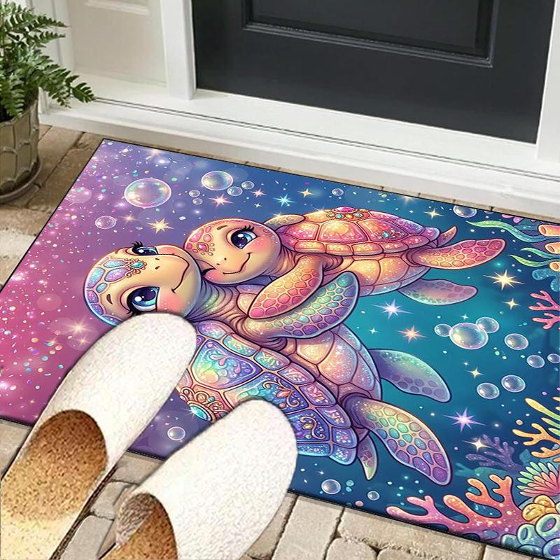 Underwater Two Sea Turtles Office Rug Chair Mat, Entryway Carpet, Suitable for Front Door, Bedroom, Living Room, Desk, Holiday Gift