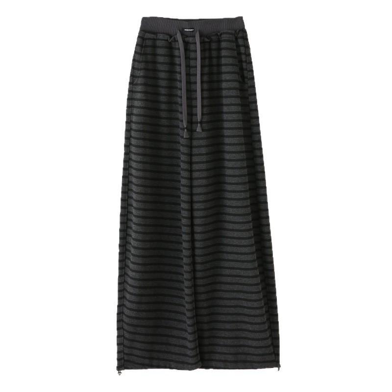 Women's High Waist Gray Striped Wide-Leg Pants - Early Spring 2026 Casual, Slimming, Relaxed Fit