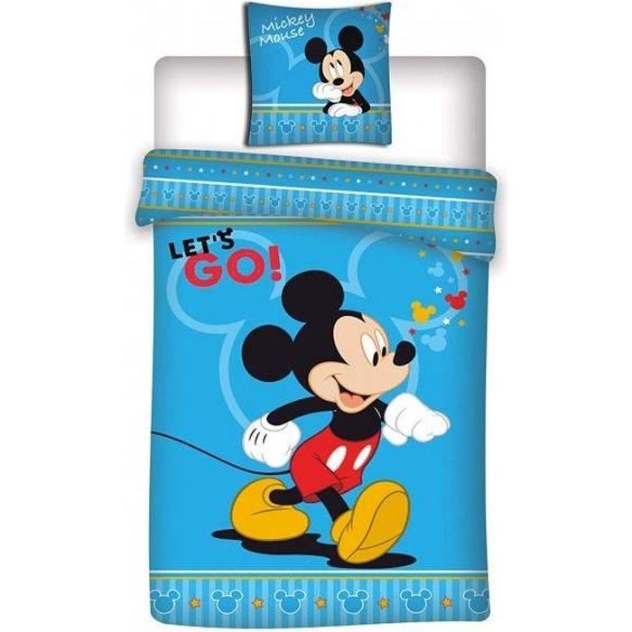 Disney Mickey Children's Bedding Set - Single Duvet Cover 140x200 Cm + Pillowcase 63x63 Cm - Blue