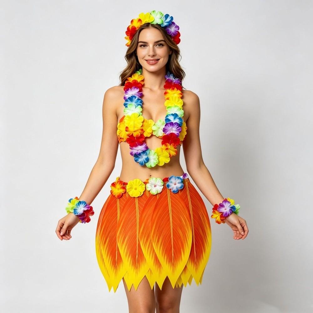 5Pcs Hibiscus Wreaths Hawaiian Luau Outfit Set Unisex Beach Party Wear Luau Party Costume