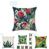 Premium 18'' Green Tropical Plant Pillow Case Cotton Sofa Cushion Cover For Elegant Dcor