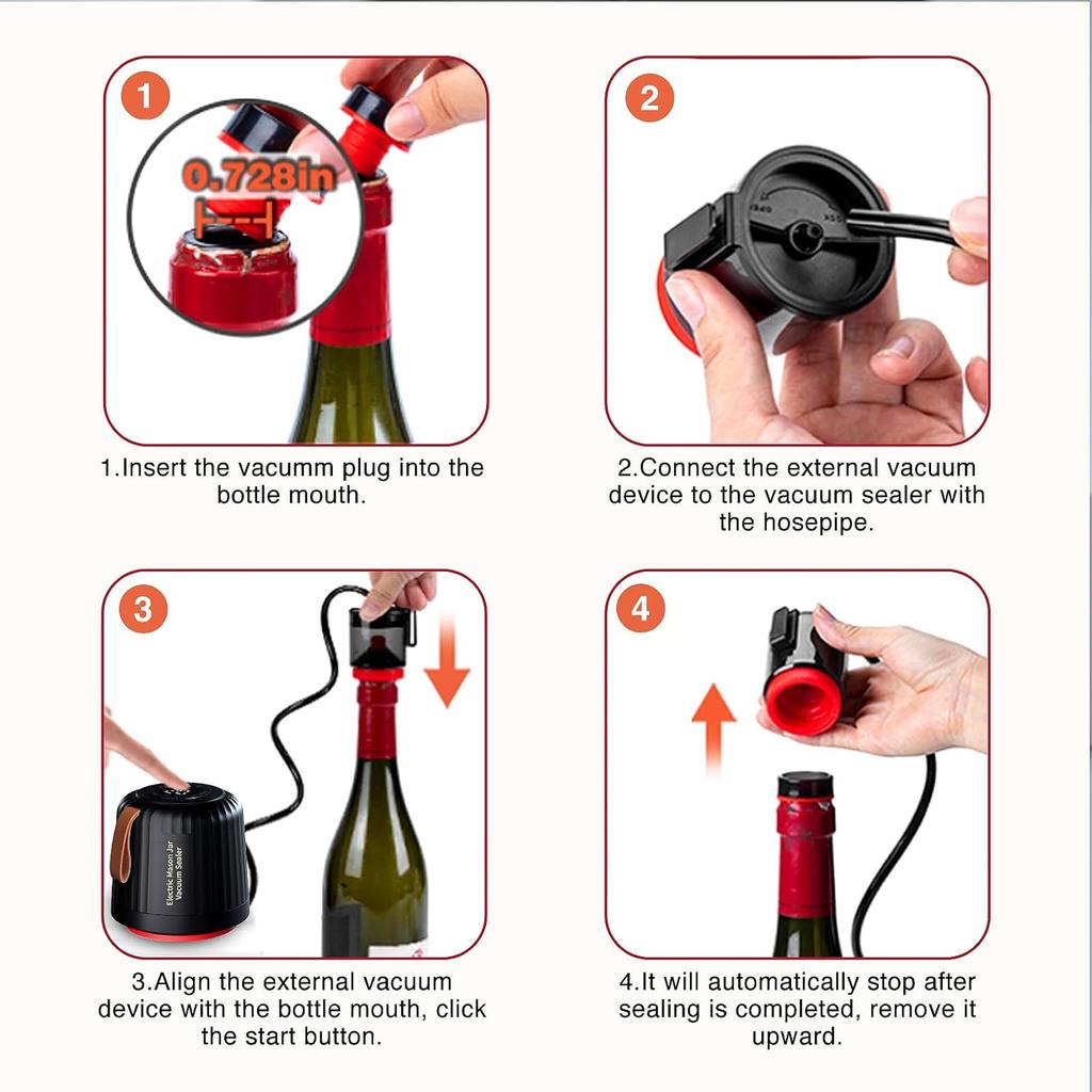 Electric Mason Jar Vacuum Sealer Kit, 4 in 1 Jar Vacuum Sealer for Mason Jars Jar Sealer Vacuum Sealing Machine for Food Storage Vacuum Bag Box Wine