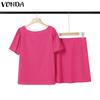 VONDA Summer Sets Women Short Sleeve Ruffled Tops and Mini Skirts Suits Outfits