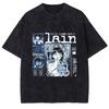 Japanese Manga Lain Print Tshirt For Men Women Clothing Harajuku Washed Oversized T Shirt Summer Cotton Short Sleeve Tee Tops