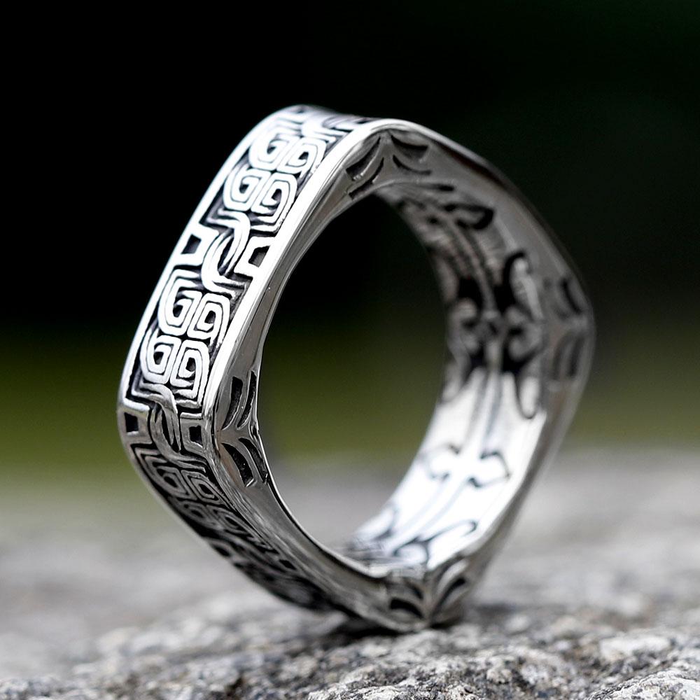 New Arrival Stainless Steel Viking Celtic Knot Ring For Men Punk Hip Hop Jewelry Gift Square Design
