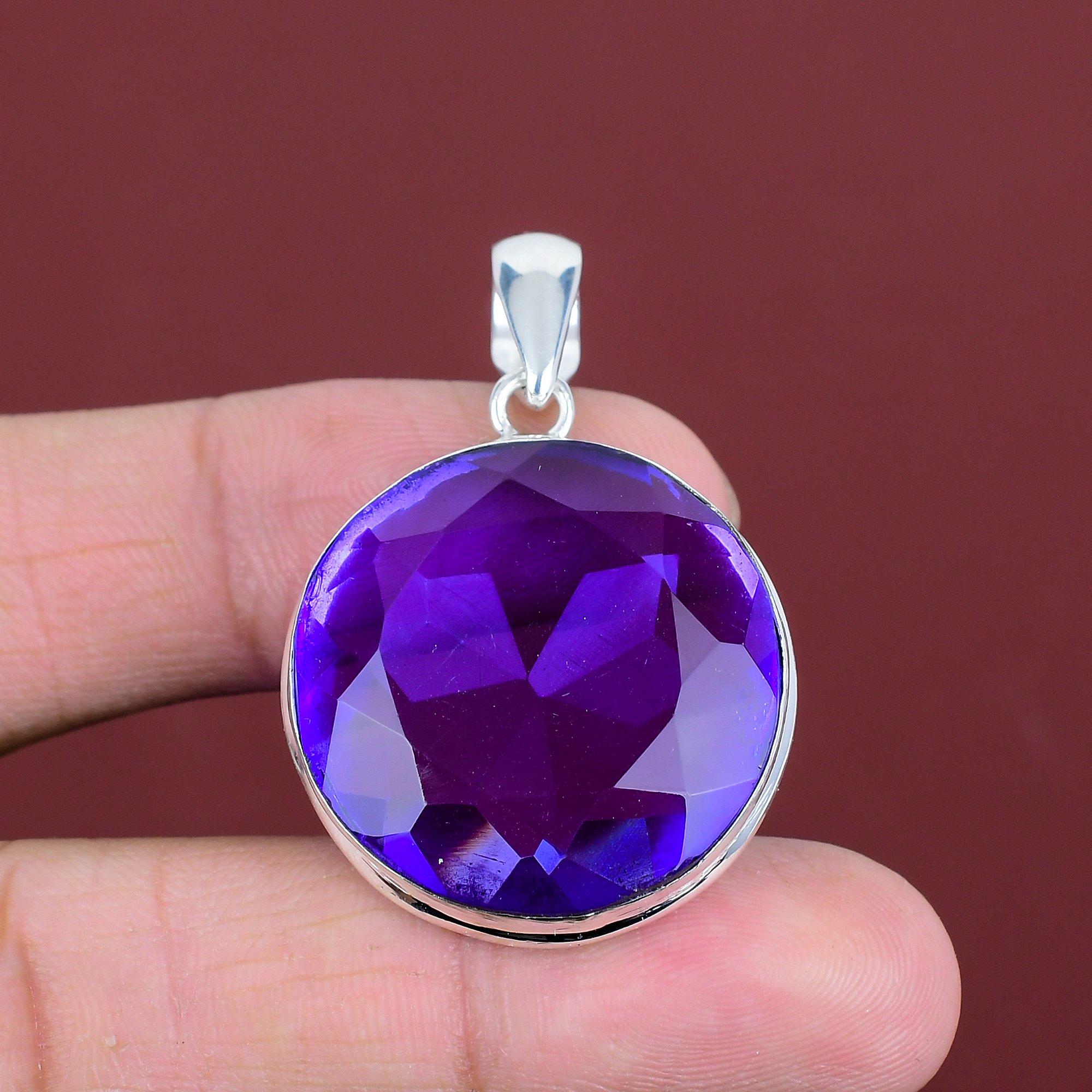 Faceted african amethyst pendant 925 sterling silver pendant antique pendant african amethyst gemstone jewelry handmade pendant wedding gift