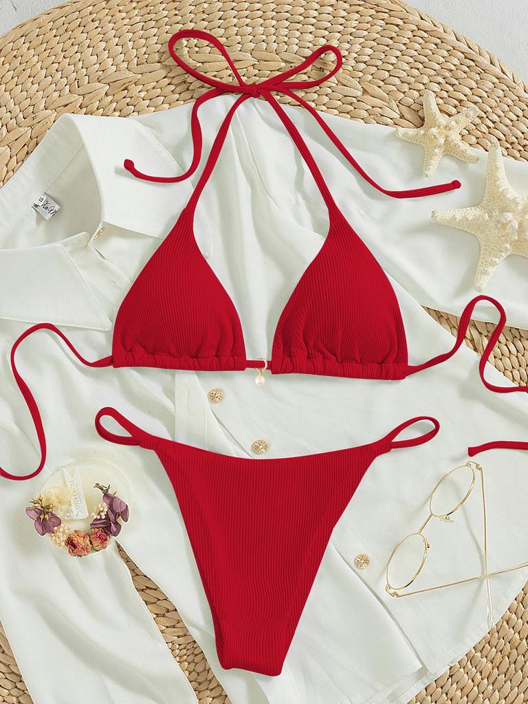 Damski strój kąpielowy z kwiecistą kokardką seksowna trójkątna torba wiązanie po bokach bikini z niską talią kostiumy kąpielowe kostiumy kąpielowe