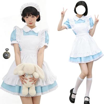 [FULINE] Alice-style Maid Outfit Cosplay 5-Piece Set Lolita Costume Cute Akihabara Anime Mori Girl Dress Fancy Dress School Festival Cafe Ladies Blue