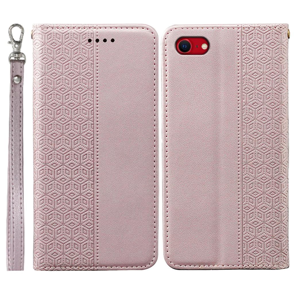 For iPhone 16e Wallet Phone Case Strong Magnetic Checkered Pattern Imprint Leather Flip Cover