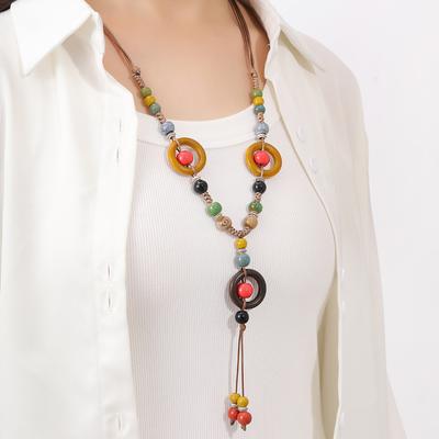 Bohemian Retro Keramický Pletený Provazový Náhrdelník Dámský Dlouhý Třásně Svetrový Řetízek Stejný Klíční Kost