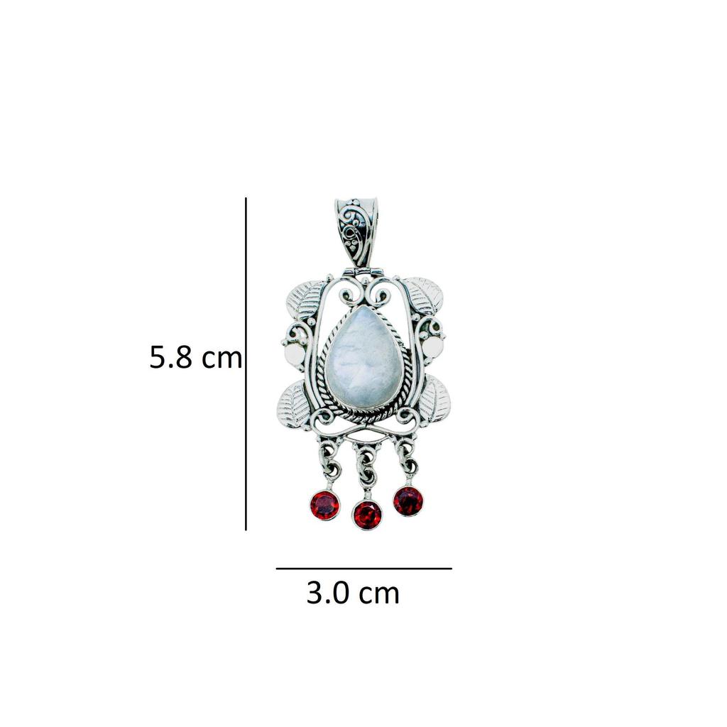 Moonstone Garnet Pendant: 925 Sterling Silver Jewelry