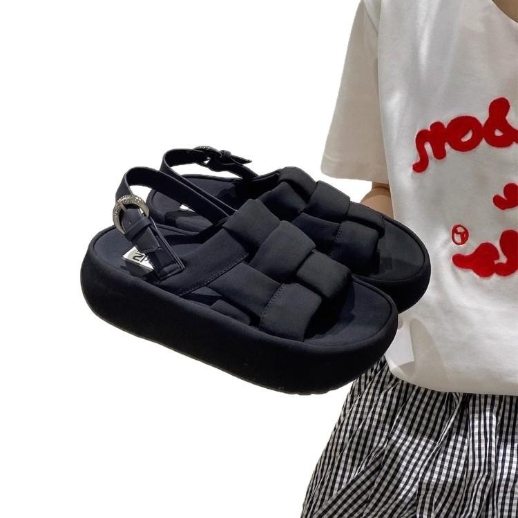 Great to wear~ Open-toed fashionable yellow woven casual sandals women's breathable and versatile thick-soled heightening beach shoes