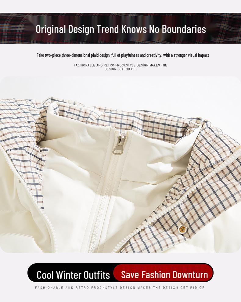 Męska Zimowa Modna Pikowana Kurtka Puffer w Kratę z Łatkami, Pogrubiona i Ciepła dla Par