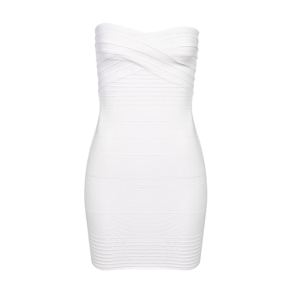 Luxury Off-Shoulder Bandeau Bandage Dress with Stripe Pattern and Waist-Cinching Hip-Hugging Design