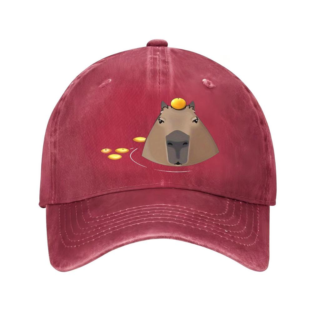 Capybara with Orange Print Baseball Cap Unisex Cotton Adjustable Snapback Cute Animal Face Casual Sun Hat