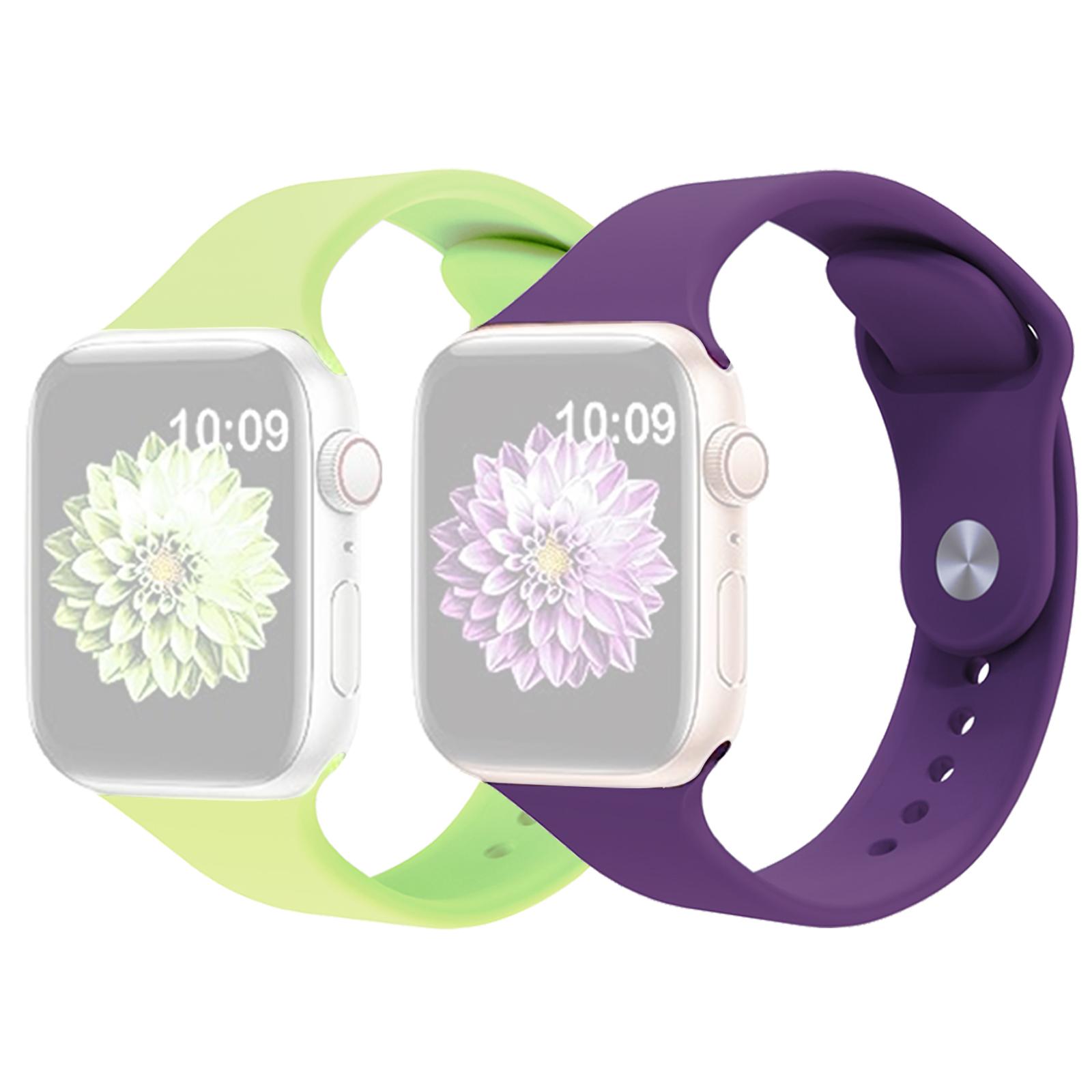 

2 шт. Розмір M/L Силіконовий ремінець AW для Apple Watch Series 10 42mm/9 8 7 41mm/SE (2023) SE (2022) SE 6 5 4 40мм/3 2 1 38мм Регульований ремінець для годинника Green Purple