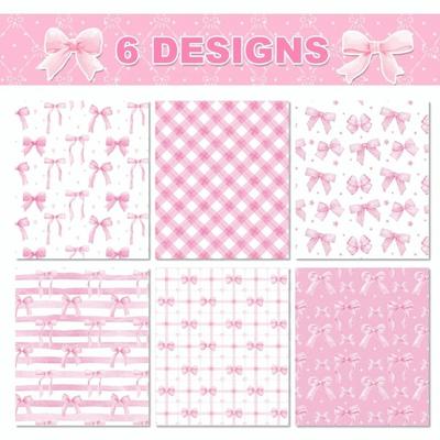 12pcs Decorative Paper DIY Wrapping Paper 6 Patterns Hand Craft Gift Wrapping Paper Pink Bow Packaging Paper Valentine Day