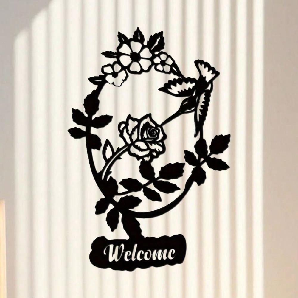 Wrought Iron Fleur de Lis Door Sign, Elegant Metal Wall Decor for Home Entrance, French Theme Cafe Boutique Art Hanging
