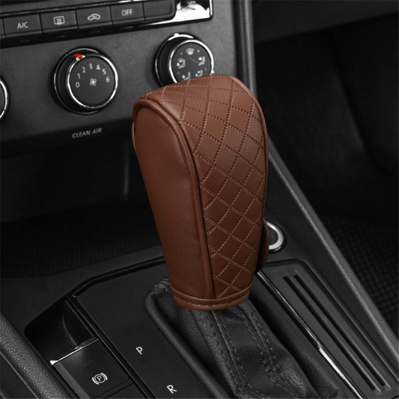 Universal Perforated Breathable Cowhide Gear Cover For Automotive Products Carbon Fiber Patterned Leather Gear Cover