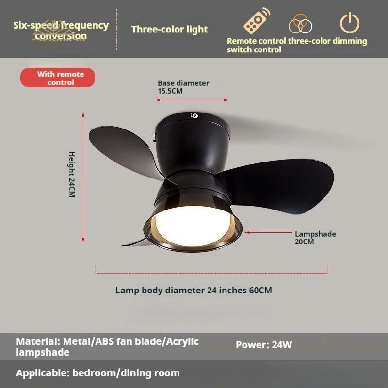 24 Inches Electric Ceiling Fan Light  Nordic Dining Room Ceiling Fan Light Lamp Six-speed Frequency Conversion Chandelier Fan