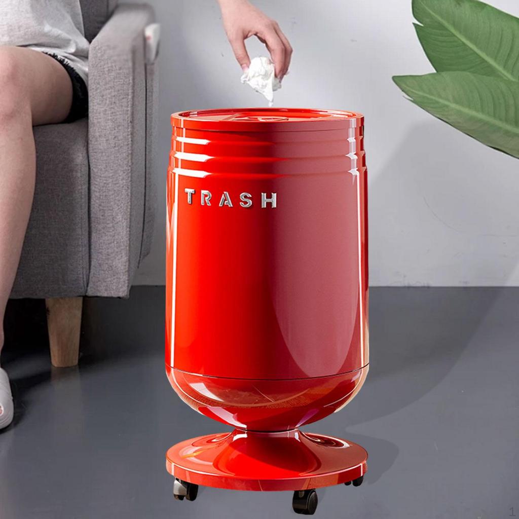 Rolling Trash Can Garbage Container Multipurpose Decorative Waste Basket with Lid for Dorm Kitchen